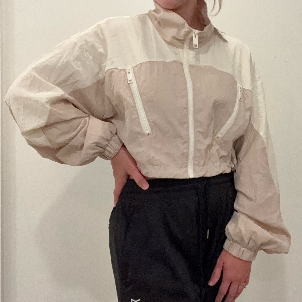 Garage Women's Cream and Tan Bomber Jacket